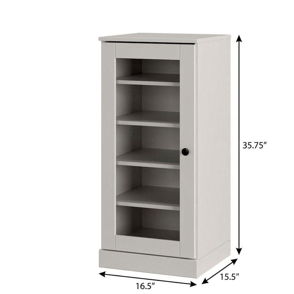Off White Ten Pair Solid WoodShoe Storage Cabinet