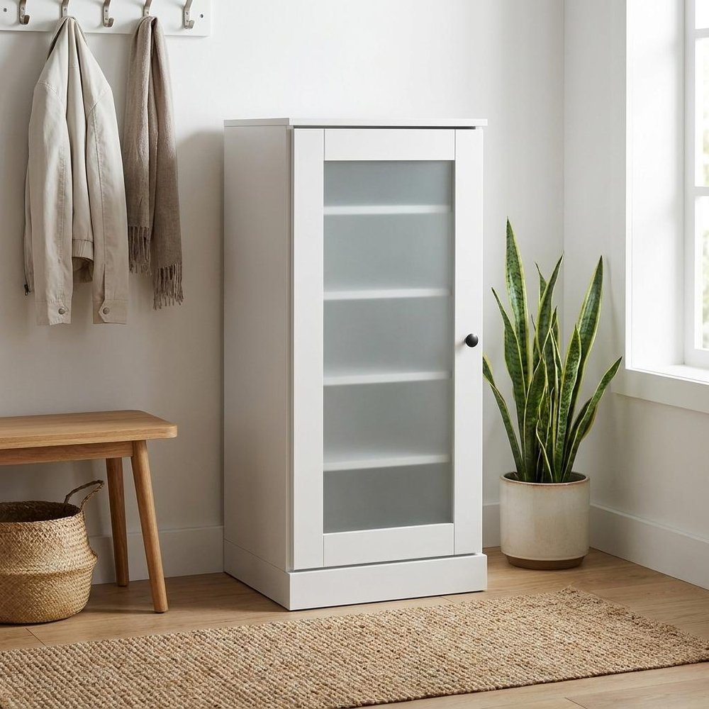 White Ten Pair Solid WoodShoe Storage Cabinet