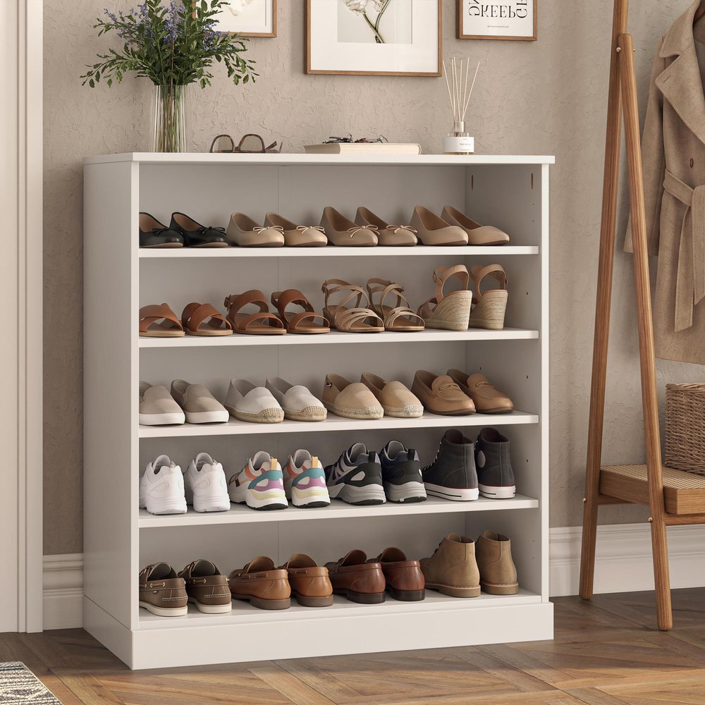 White Twenty Pair Solid WoodShoe Storage Cabinet