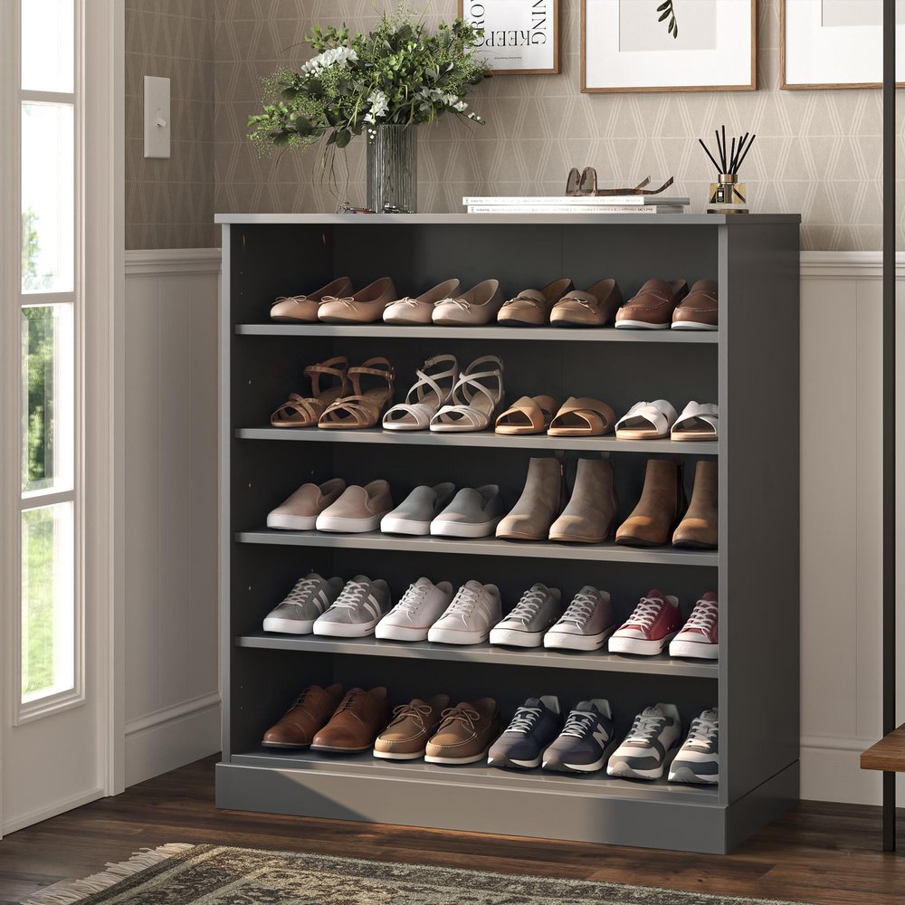 Gray Twenty Pair Solid WoodShoe Storage Cabinet