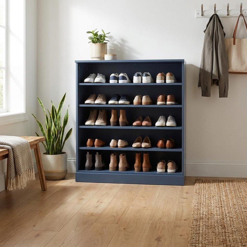 French Blue Twenty Pair Solid WoodShoe Storage Cabinet