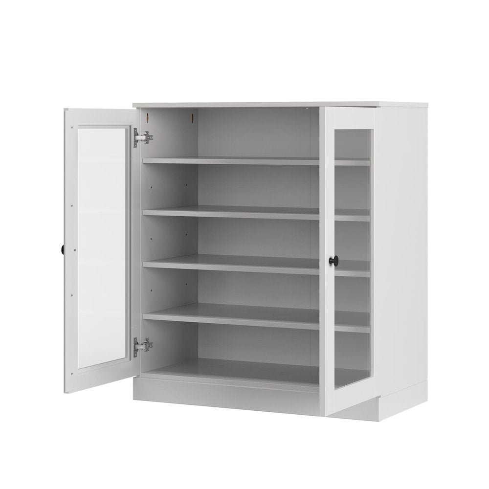 White Twenty Pair Solid WoodShoe Storage Cabinet on a white background