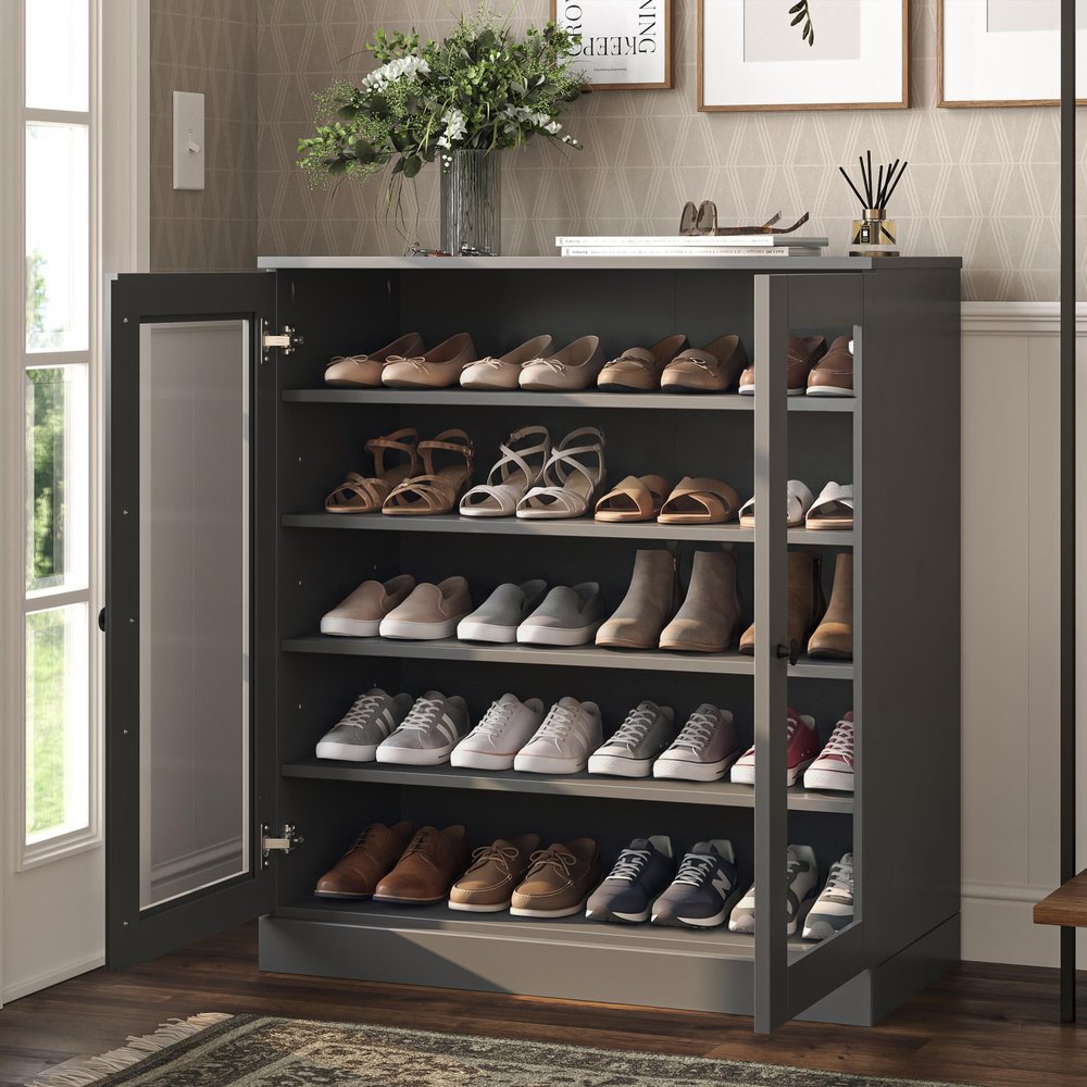 Gray Twenty Pair Solid WoodShoe Storage Cabinet