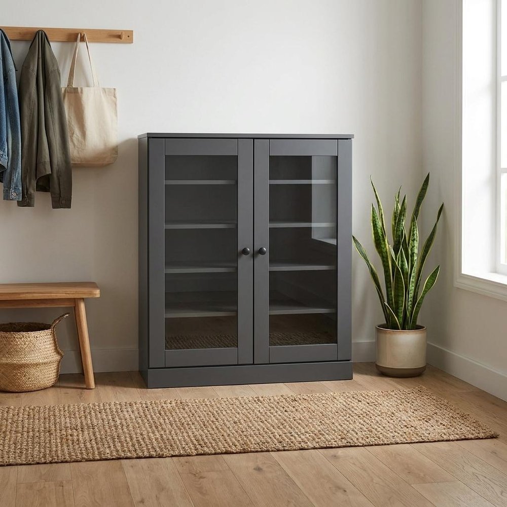 Gray Twenty Pair Solid WoodShoe Storage Cabinet