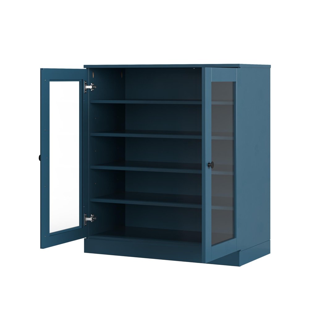 Teal Blue Twenty Pair Solid WoodShoe Storage Cabinet