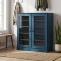 Teal Blue Twenty Pair Solid WoodShoe Storage Cabinet