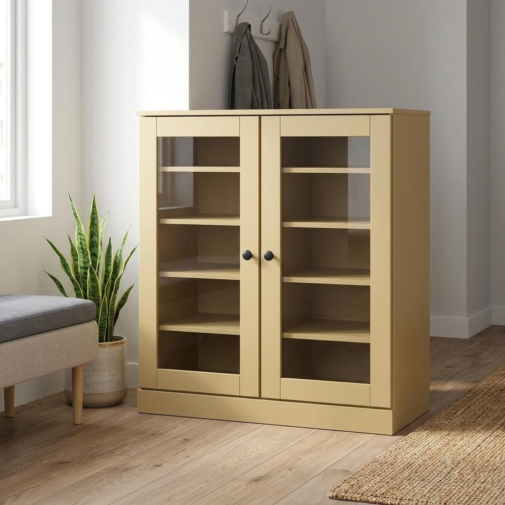 Yellow Twenty Pair Solid WoodShoe Storage Cabinet