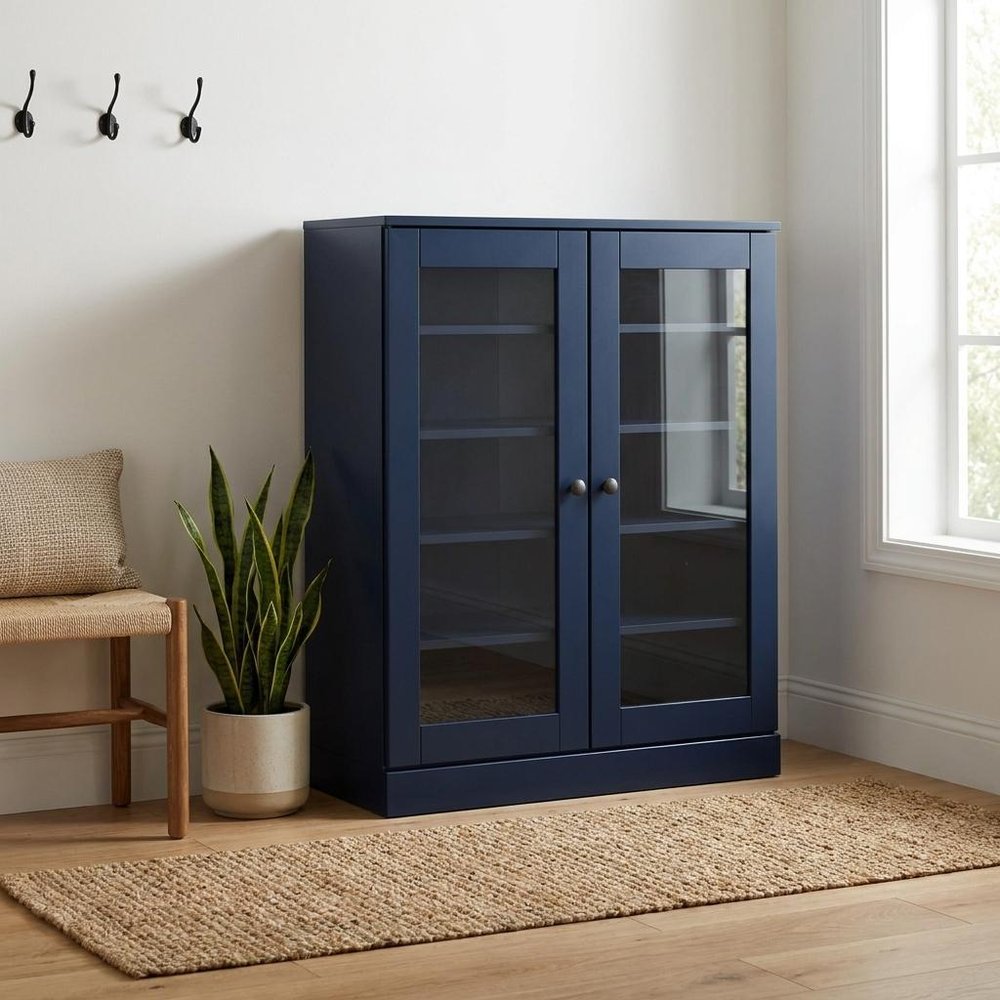 Navy Blue Twenty Pair Solid WoodShoe Storage Cabinet
