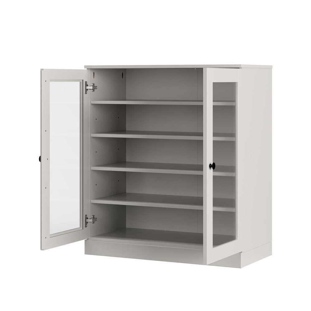 Off White Twenty Pair Solid WoodShoe Storage Cabinet
