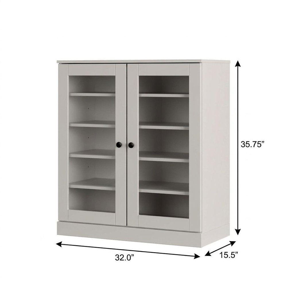 Off White Twenty Pair Solid WoodShoe Storage Cabinet