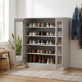 Off White Twenty Pair Solid WoodShoe Storage Cabinet