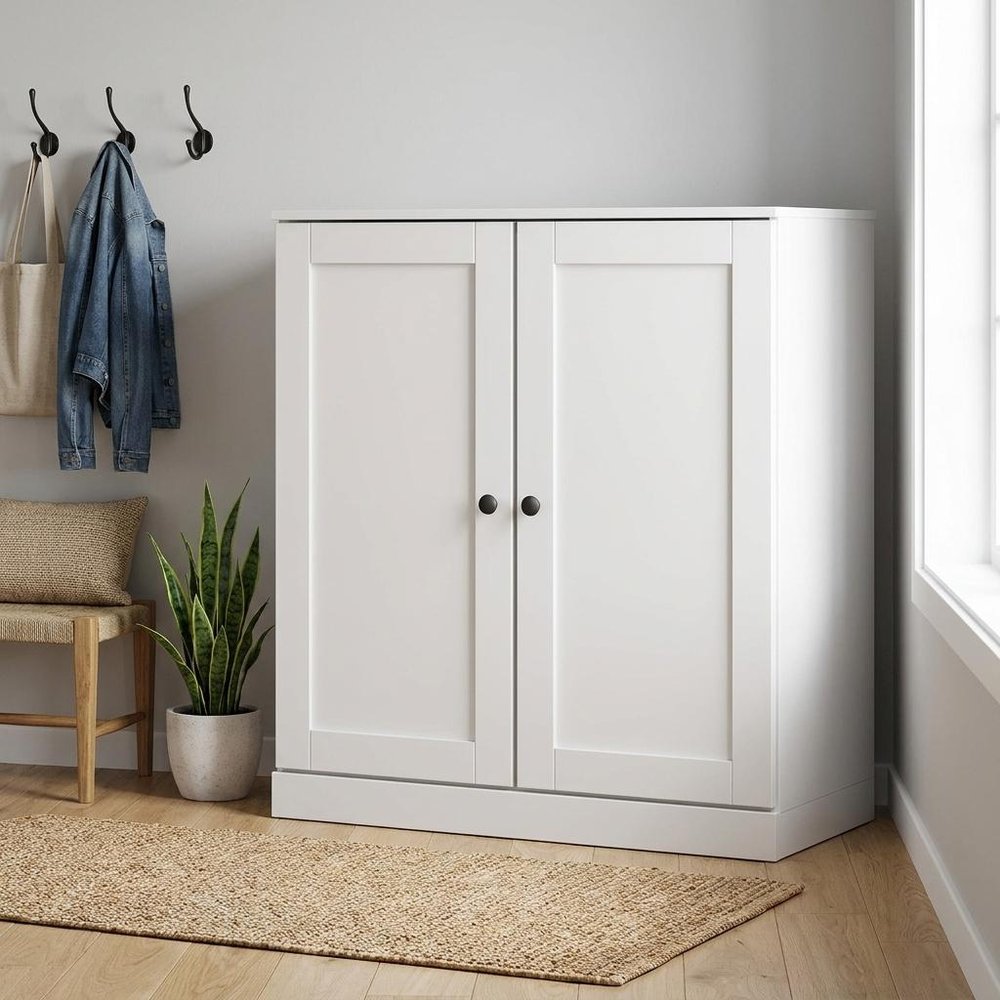 White Twenty Pair Solid WoodShoe Storage Cabinet