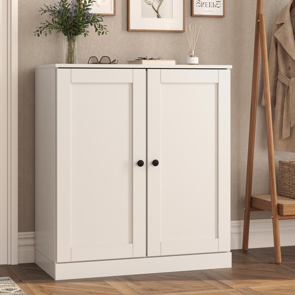 White Twenty Pair Solid WoodShoe Storage Cabinet