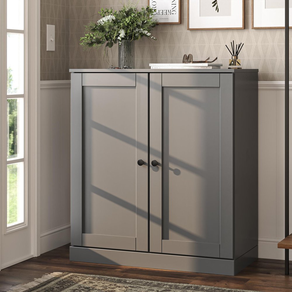 Gray Twenty Pair Solid WoodShoe Storage Cabinet