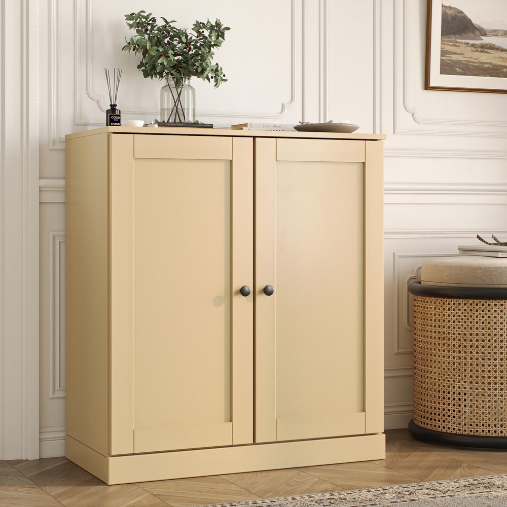 Yellow Twenty Pair Solid WoodShoe Storage Cabinet in a home interior