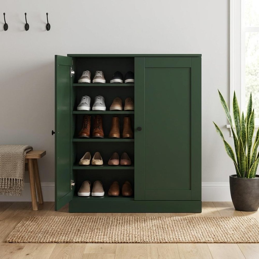 Green Twenty Pair Solid WoodShoe Storage Cabinet