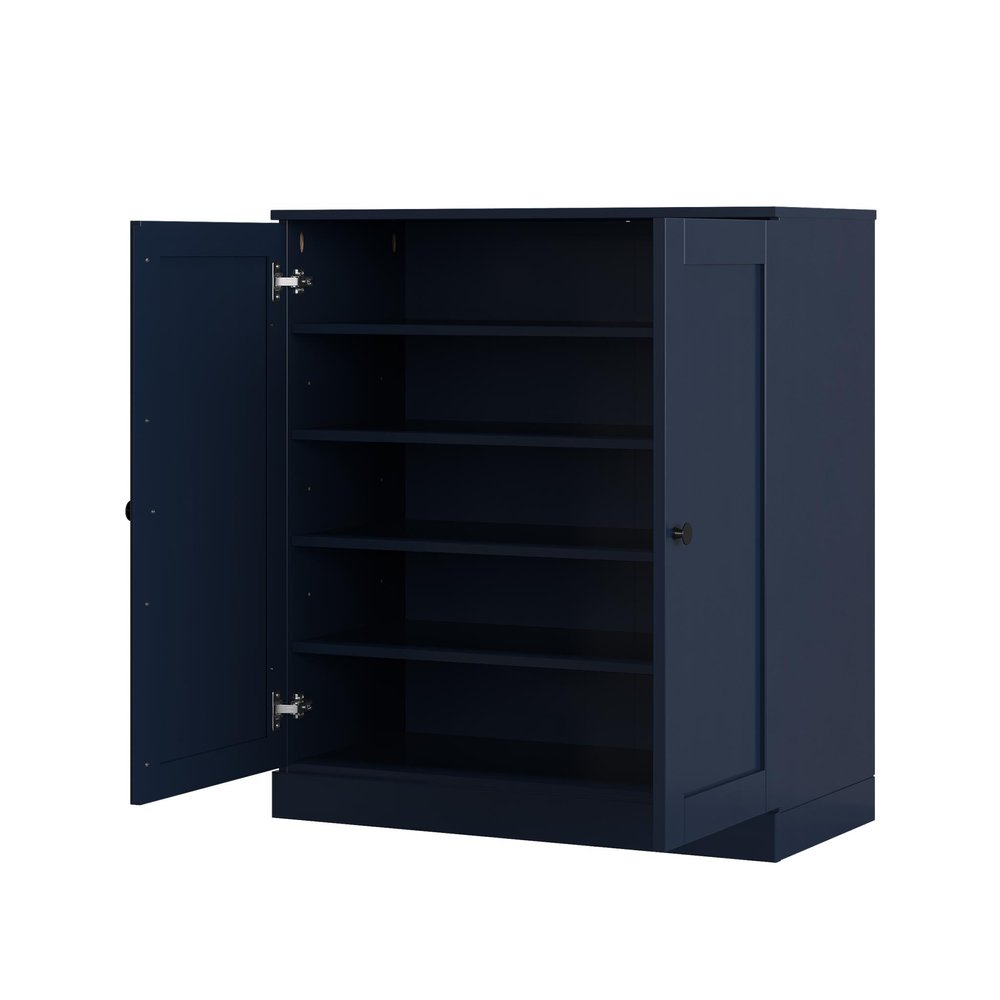 Navy Blue Twenty Pair Solid WoodShoe Storage Cabinet