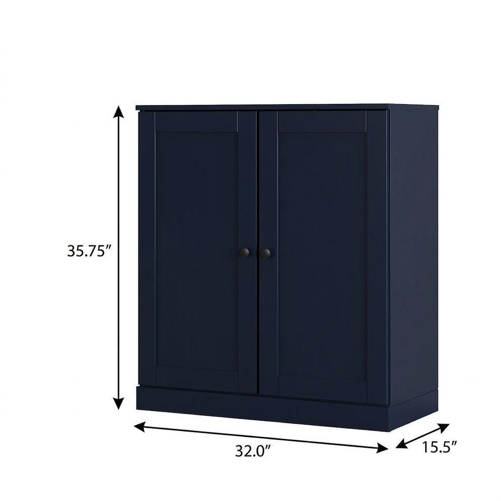 Navy Blue Twenty Pair Solid WoodShoe Storage Cabinet