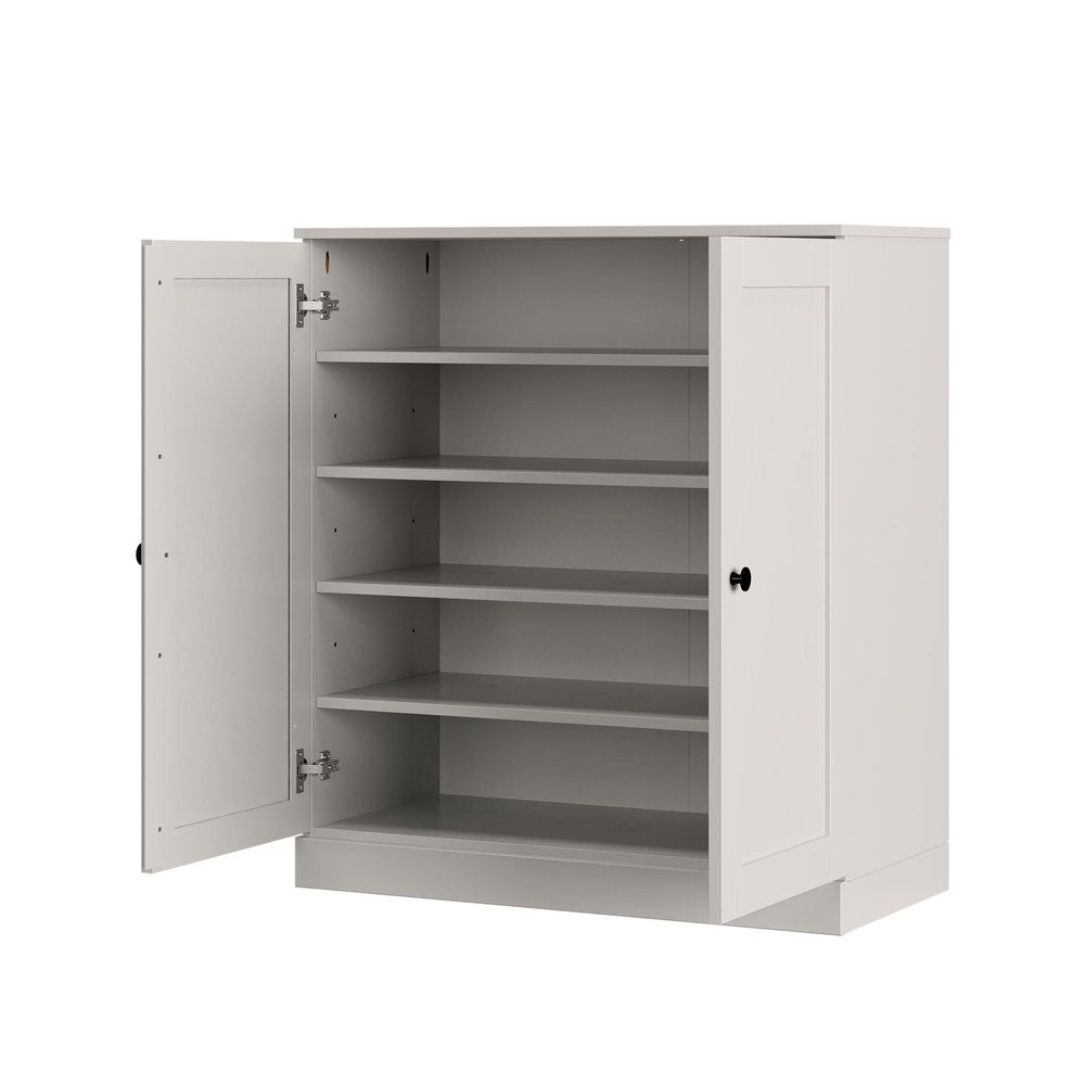 Off White Twenty Pair Solid WoodShoe Storage Cabinet