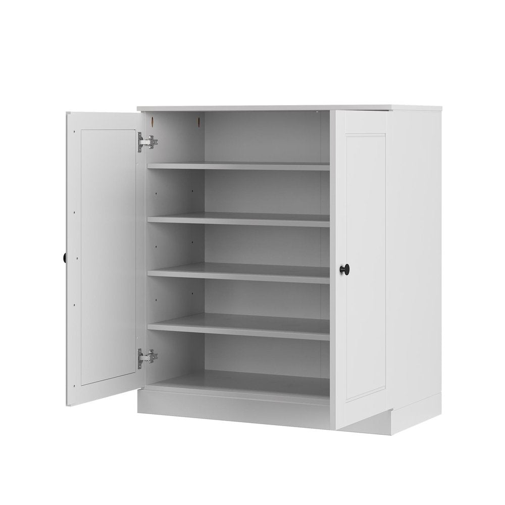 White Twenty Pair Solid WoodShoe Storage Cabinet
