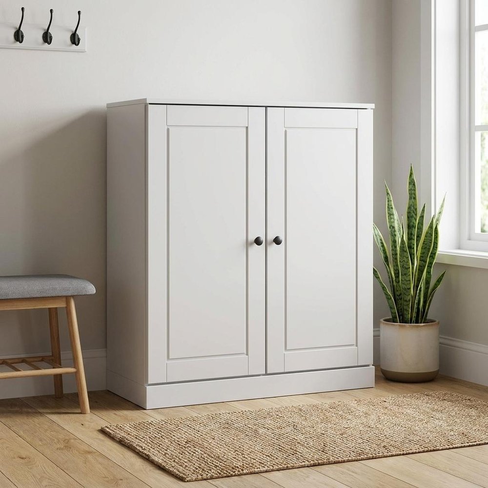 White Twenty Pair Solid WoodShoe Storage Cabinet