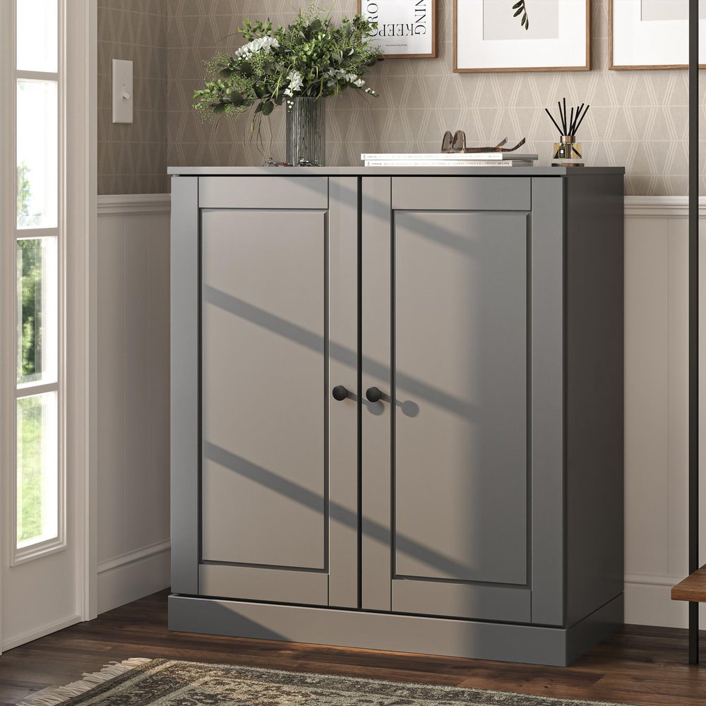 Gray Twenty Pair Solid WoodShoe Storage Cabinet