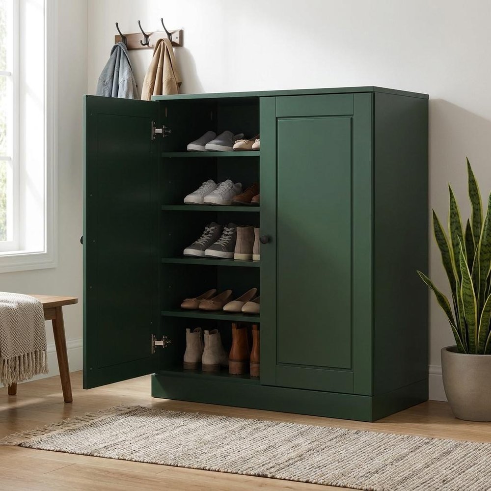 Green Twenty Pair Solid WoodShoe Storage Cabinet