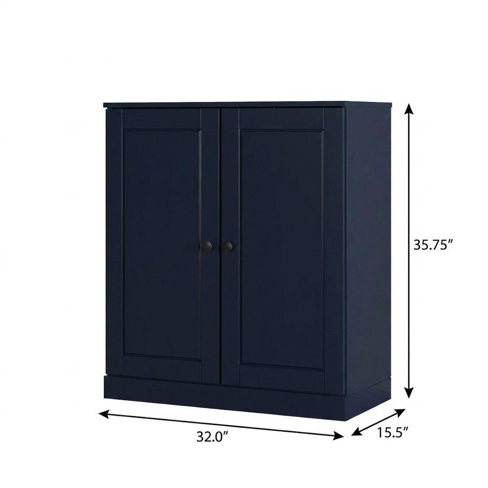 Navy Blue Twenty Pair Solid WoodShoe Storage Cabinet