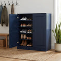 Navy Blue Twenty Pair Solid WoodShoe Storage Cabinet