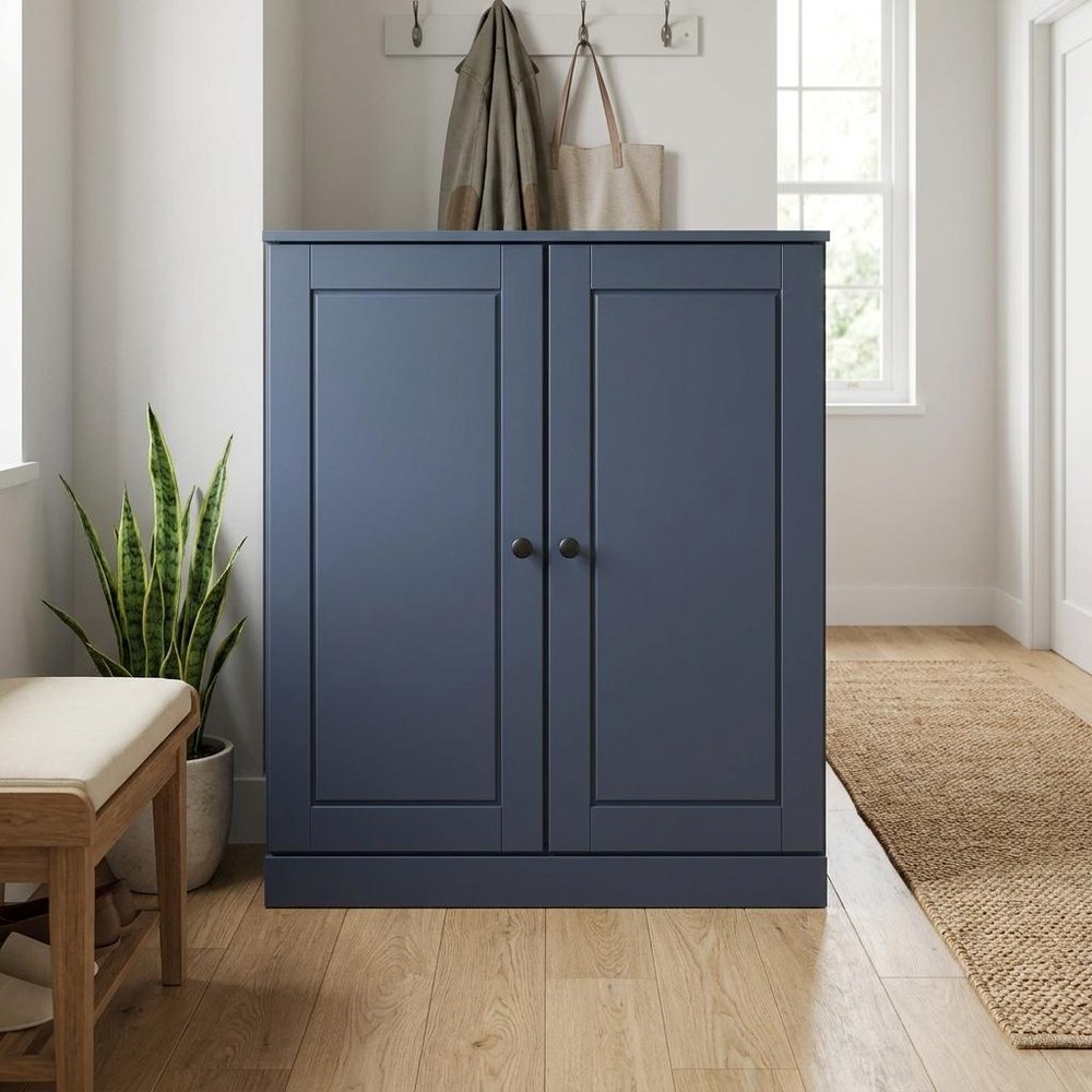 French Blue Twenty Pair Solid WoodShoe Storage Cabinet