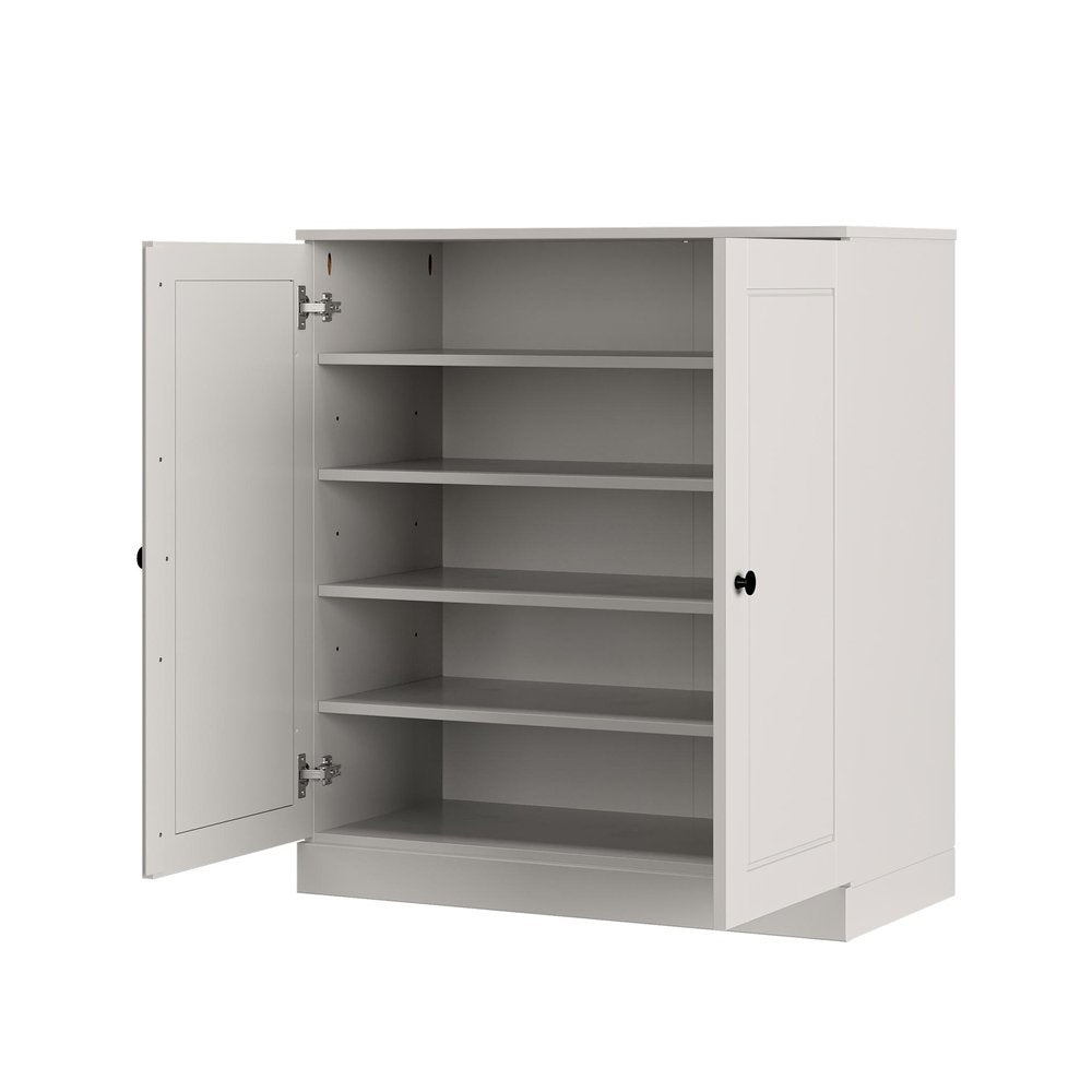 Off White Twenty Pair Solid WoodShoe Storage Cabinet