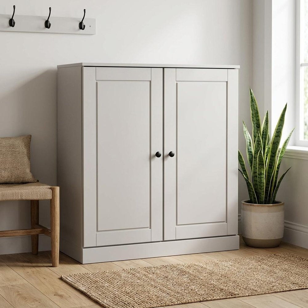 Off White Twenty Pair Solid WoodShoe Storage Cabinet