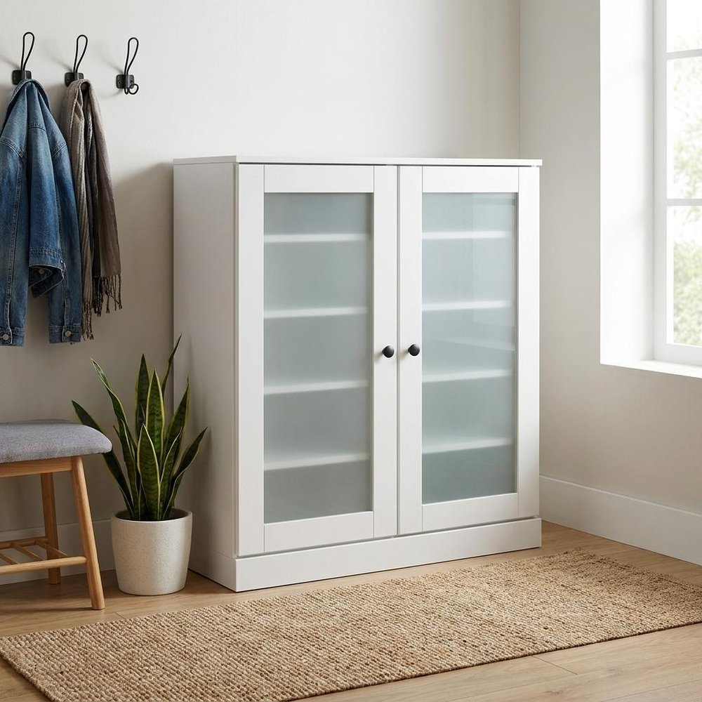 White Twenty Pair Solid WoodShoe Storage Cabinet