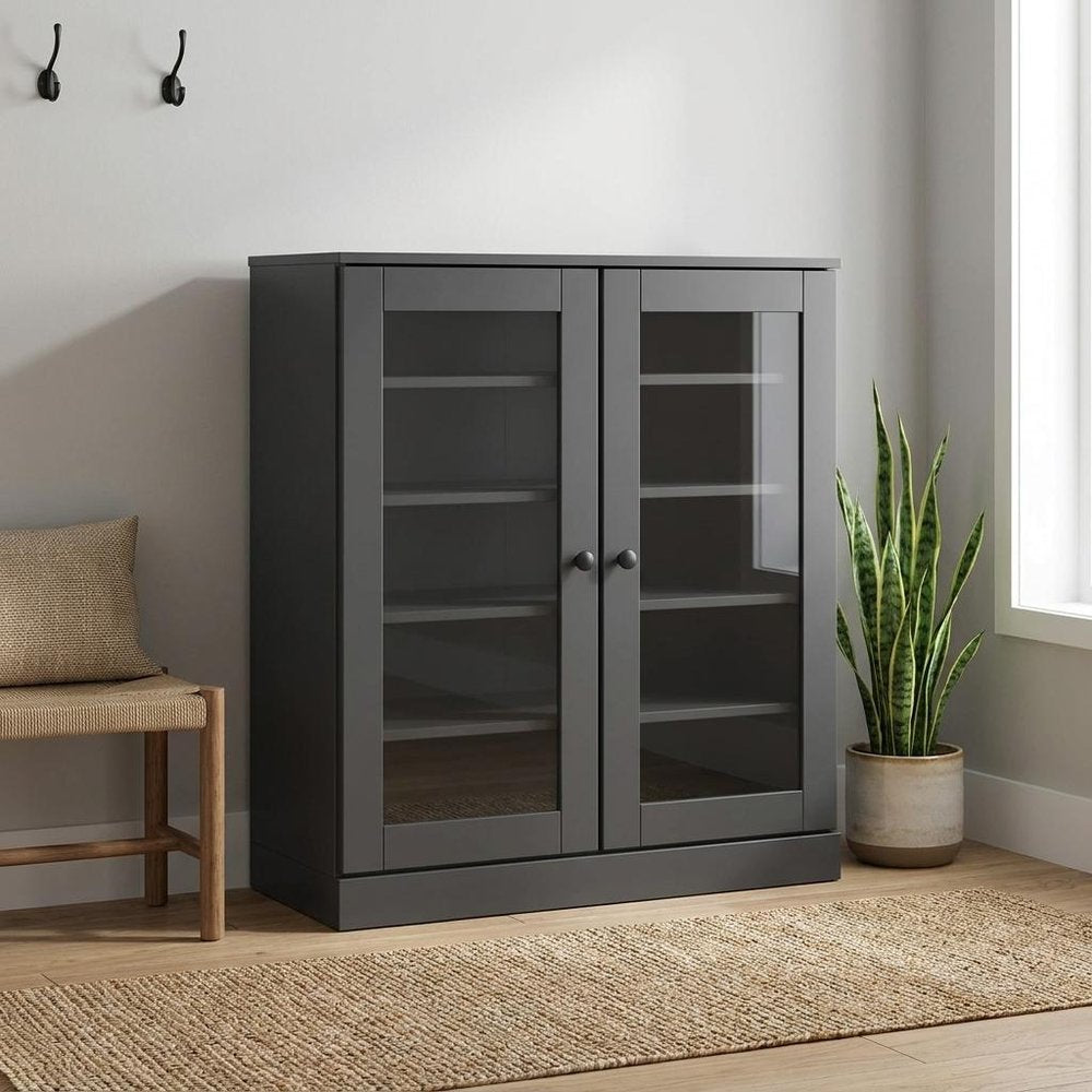 Gray Twenty Pair Solid WoodShoe Storage Cabinet