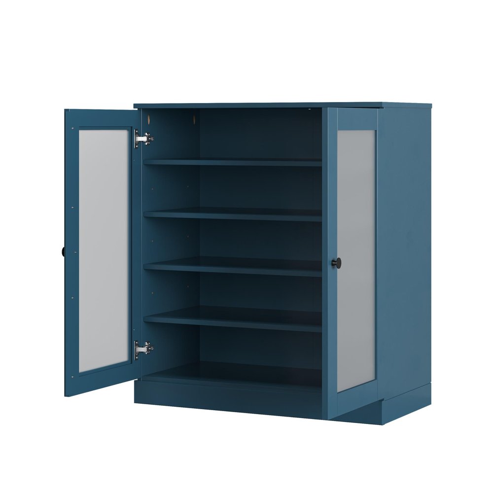 Teal Blue Twenty Pair Solid WoodShoe Storage Cabinet