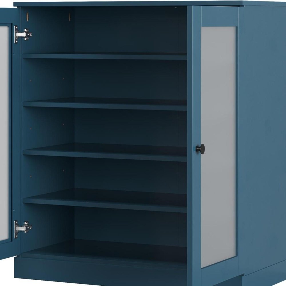 Teal Blue Twenty Pair Solid WoodShoe Storage Cabinet
