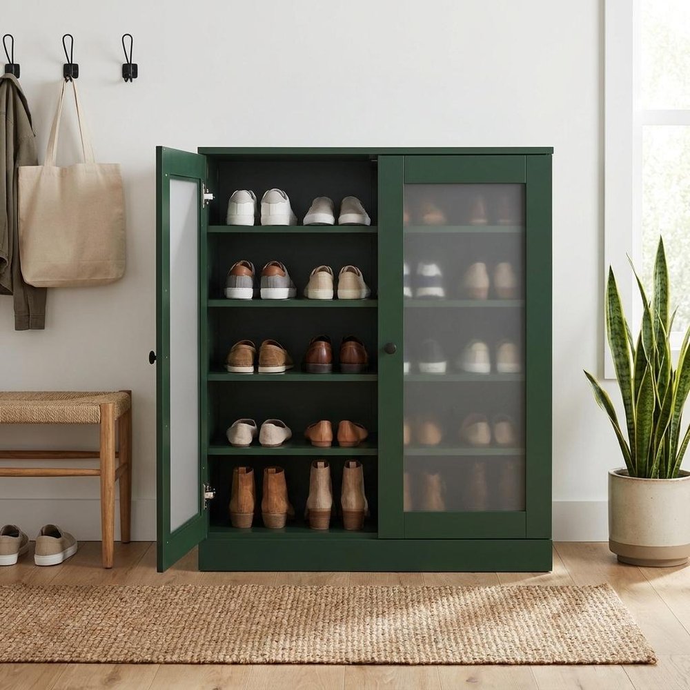 Green Twenty Pair Solid WoodShoe Storage Cabinet