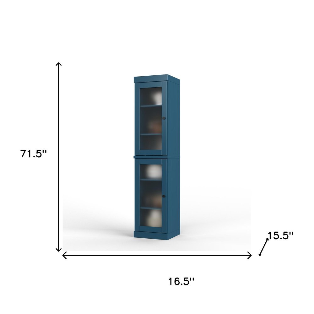 72" Teal Blue Solid Wood Two Door Pantry Or Storage Closet
