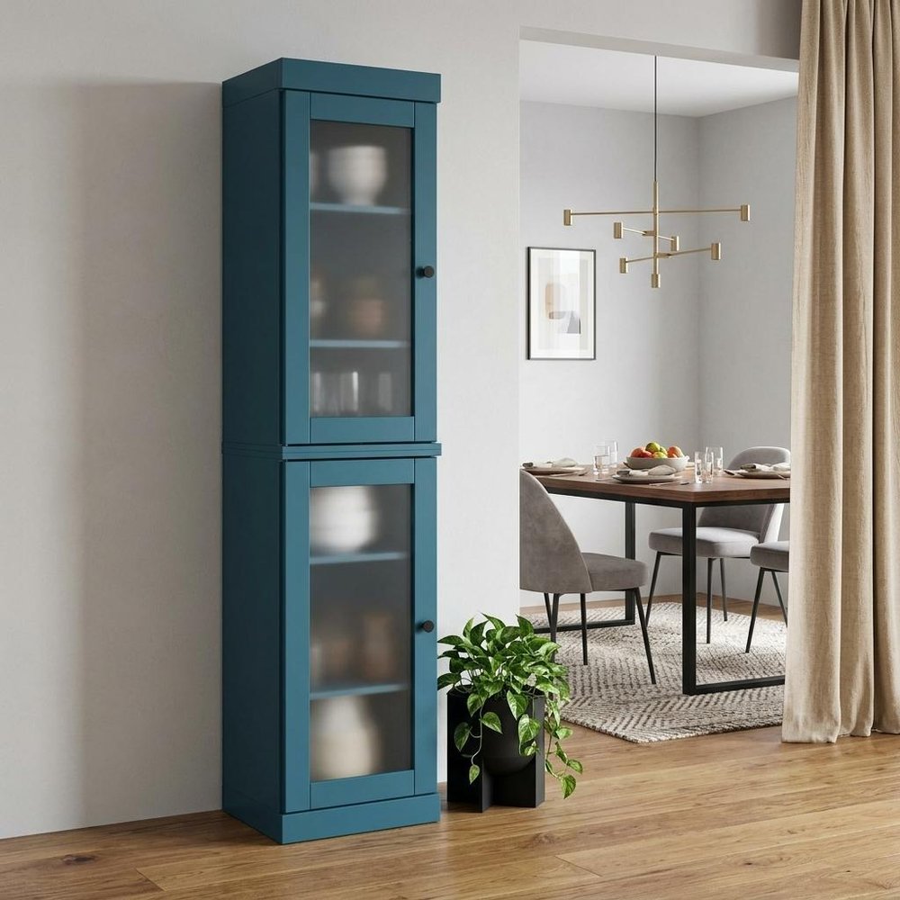 72" Teal Blue Solid Wood Two Door Pantry Or Storage Closet