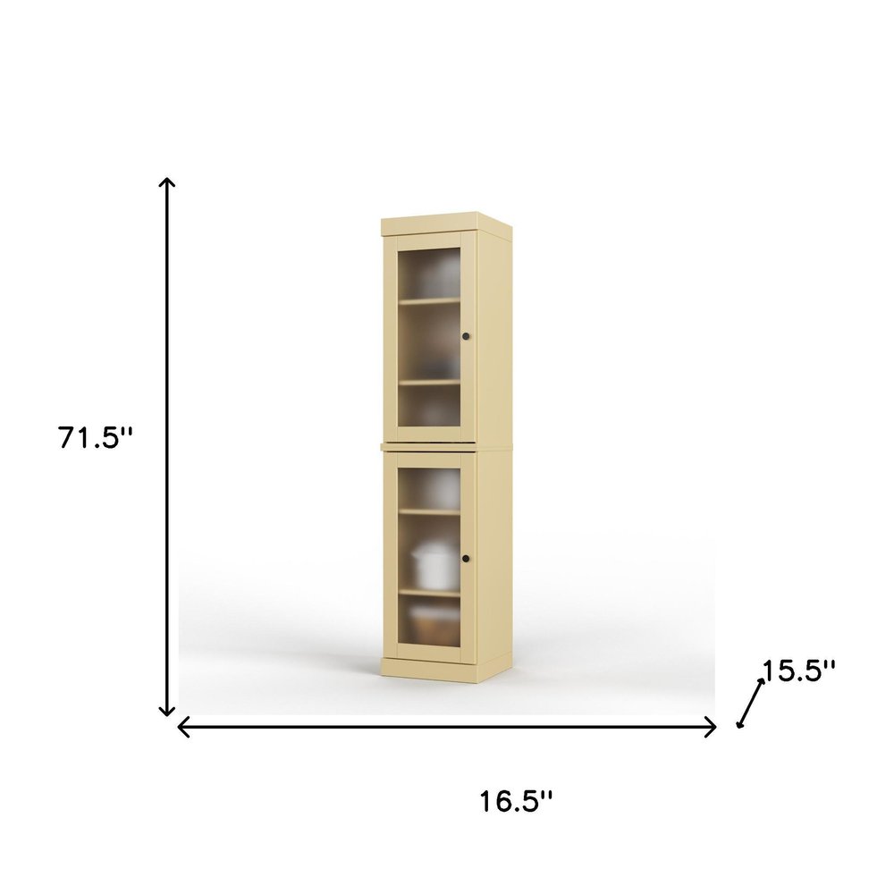 72" Yellow Solid Wood Two Door Pantry Or Storage Closet - with Sophisticated Glass Front Door