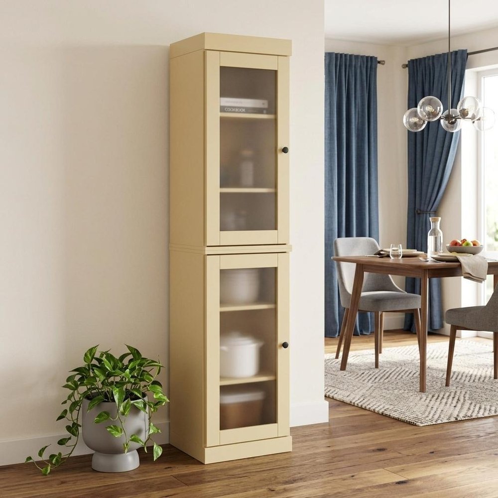 72" Yellow Solid Wood Two Door Pantry Or Storage Closet - with Sophisticated Glass Front Door