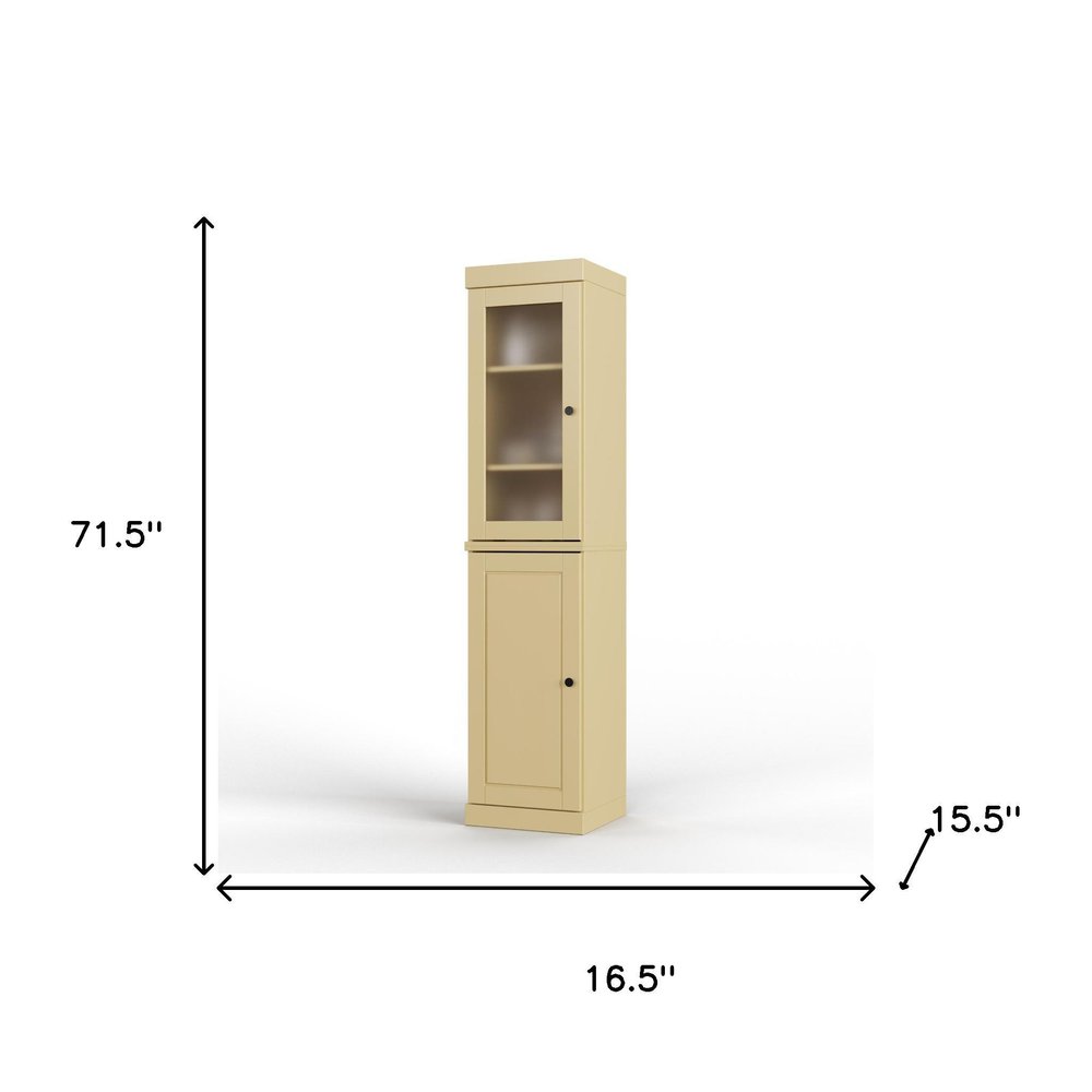 72" Yellow Solid Wood Two Door Pantry Or Storage Closet - with Glass Front Door