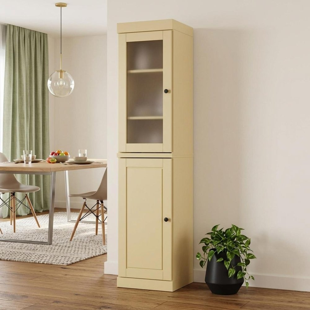 72" Yellow Solid Wood Two Door Pantry Or Storage Closet - with Glass Front Door