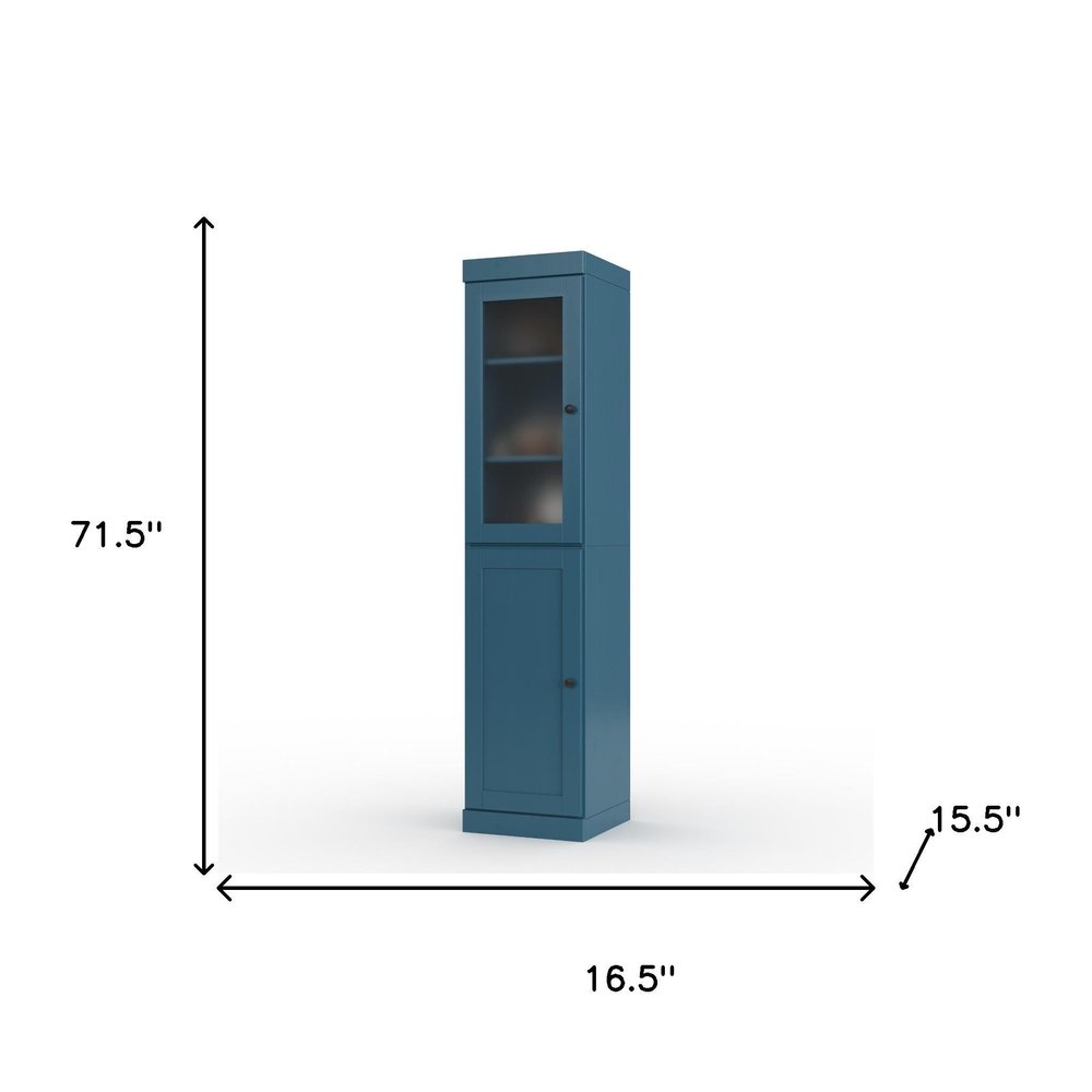72" Teal Blue Solid Wood Two Door Pantry Or Storage Closet