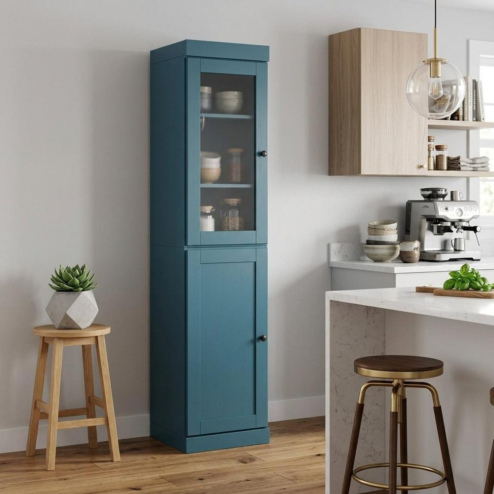 72" Teal Blue Solid Wood Two Door Pantry Or Storage Closet