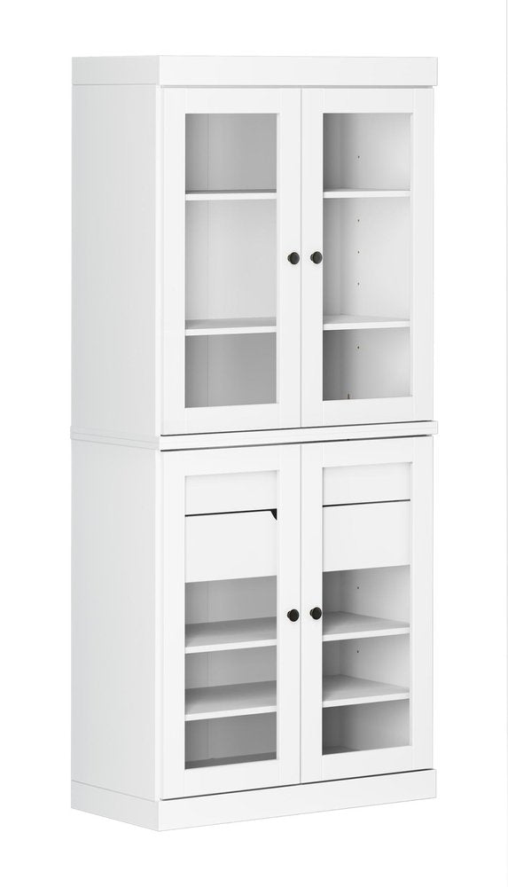 72" White Solid Wood Four Door Two Drawer Pantry Or Storage Closet