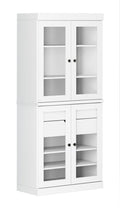 72" White Solid Wood Four Door Two Drawer Pantry Or Storage Closet on a white background