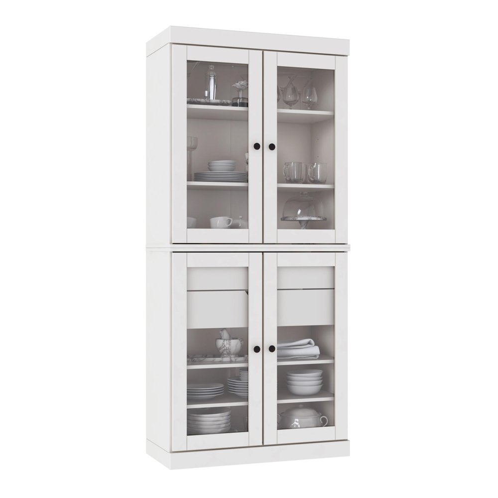 72" White Solid Wood Four Door Two Drawer Pantry Or Storage Closet