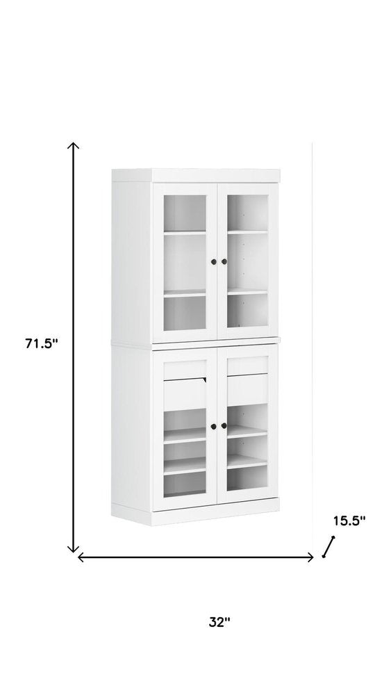 72" White Solid Wood Four Door Two Drawer Pantry Or Storage Closet