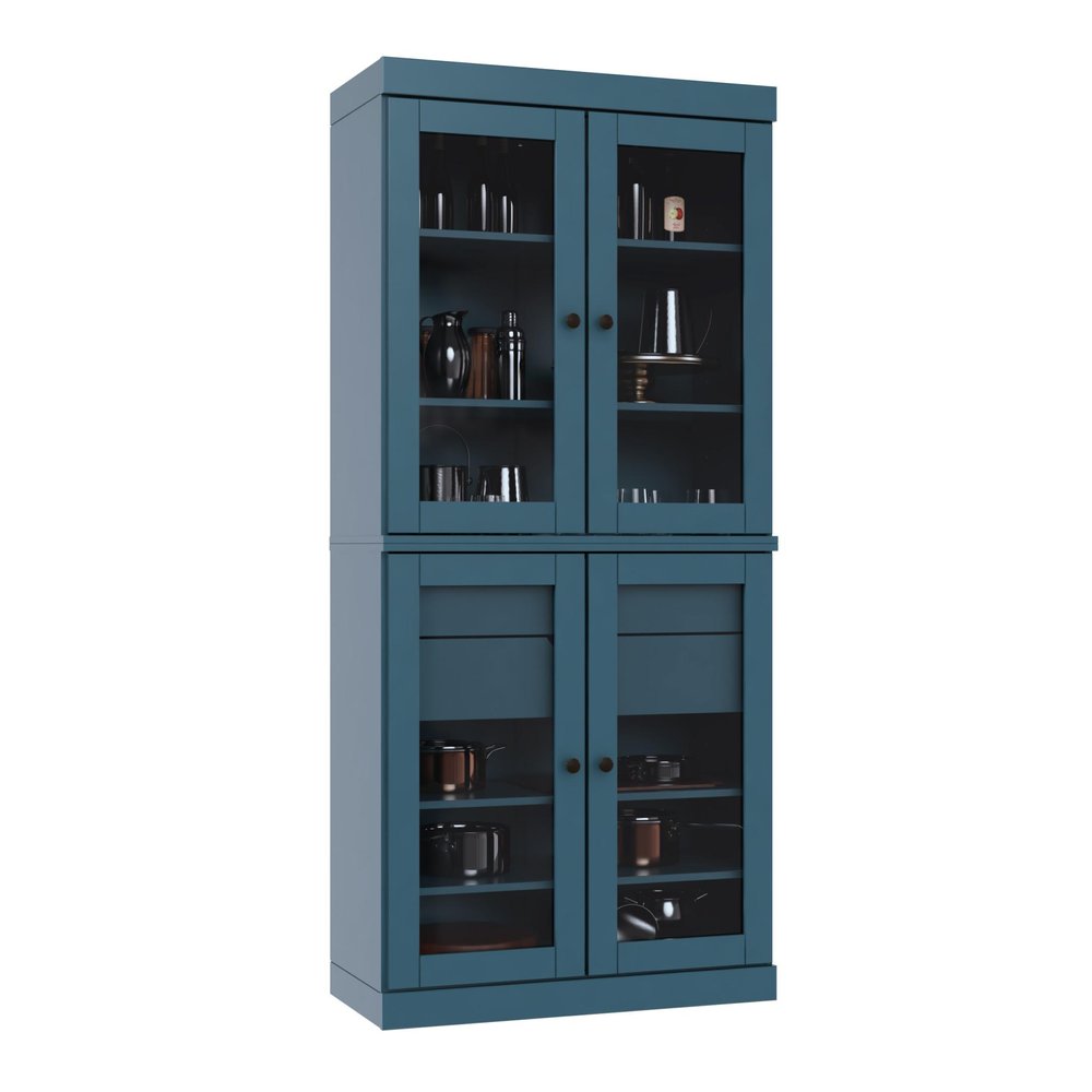 72" Teal Blue Solid Wood Four Door Two Drawer Pantry Or Storage Closet